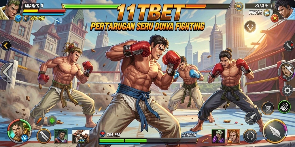 Tampilan gameplay <strong>11TBET</strong> menunjukkan pertarungan intens antar karakter.