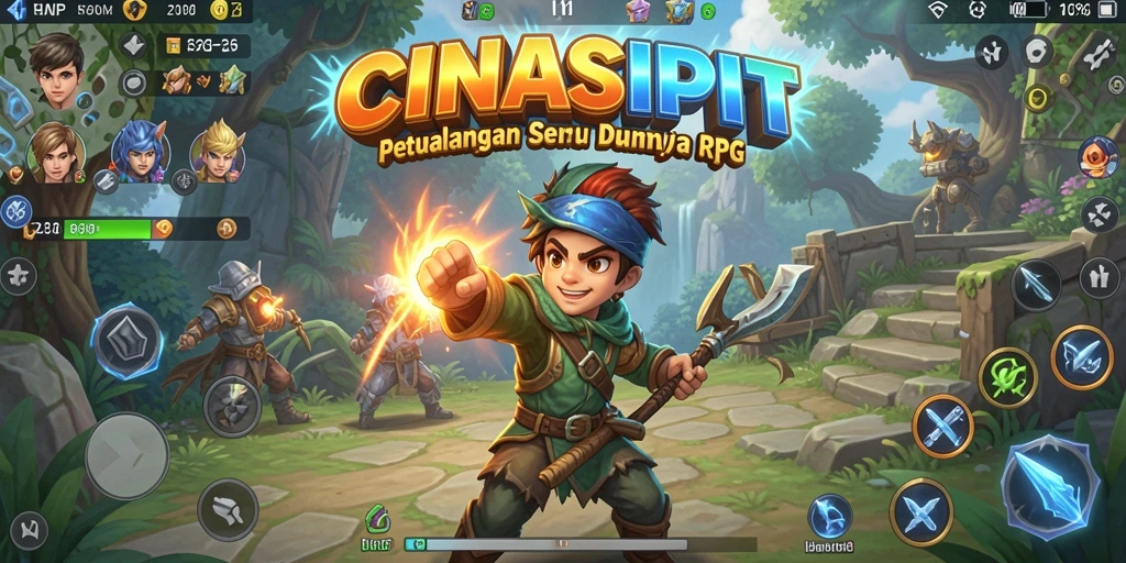 Screenshot utama CINASIPIT menampilkan pertarungan seru di dunia RPG.