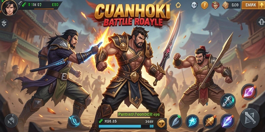Tampilan gameplay menegangkan di CUANHOKI saat bertempur di arena Battle Royale.