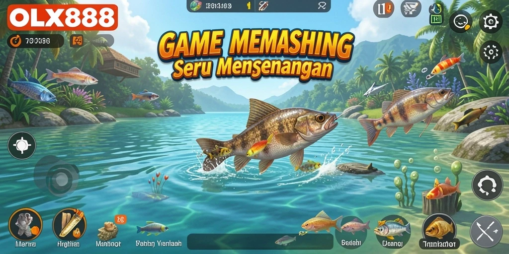 Screenshot gameplay OLX888 menampilkan aksi memancing yang seru dan mendebarkan.
