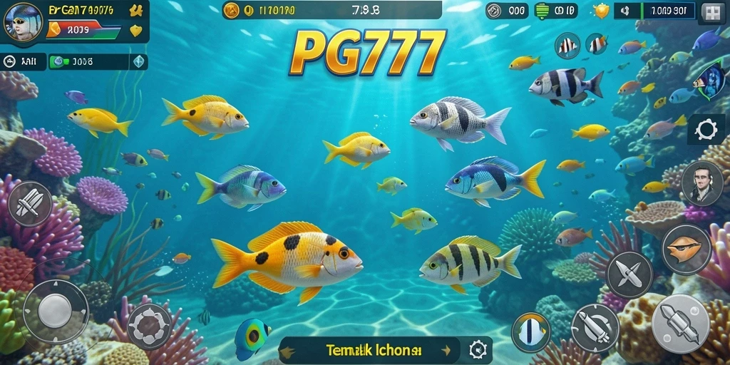 Tampilan seru gameplay PG777 saat berburu ikan di lautan.