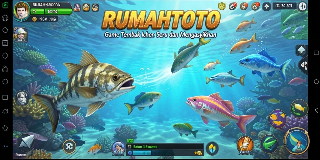 Pemain menikmati aksi menembak ikan di bawah laut yang penuh warna.