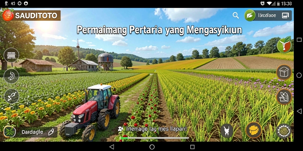 Tampilan gameplay SAUDITOTO dengan tanaman asri dan hewan ternak yang ceria.